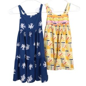 Hanna Andersson | Blue Gauze Bird Maxi & Yellow Sun Print Summer Dresses Size 5